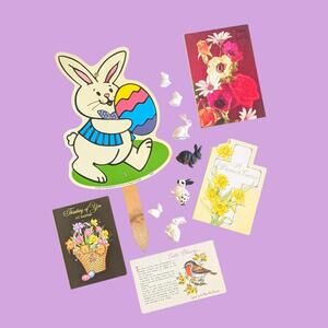 Vintage Easter Decor & Greeting Card Bundle - Bunny Figurines